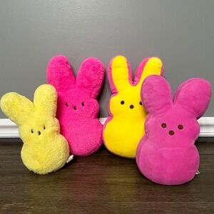 Peeps Plush Bunnies Yellow Pink Easter Stuffed Animals Set Kids Cute